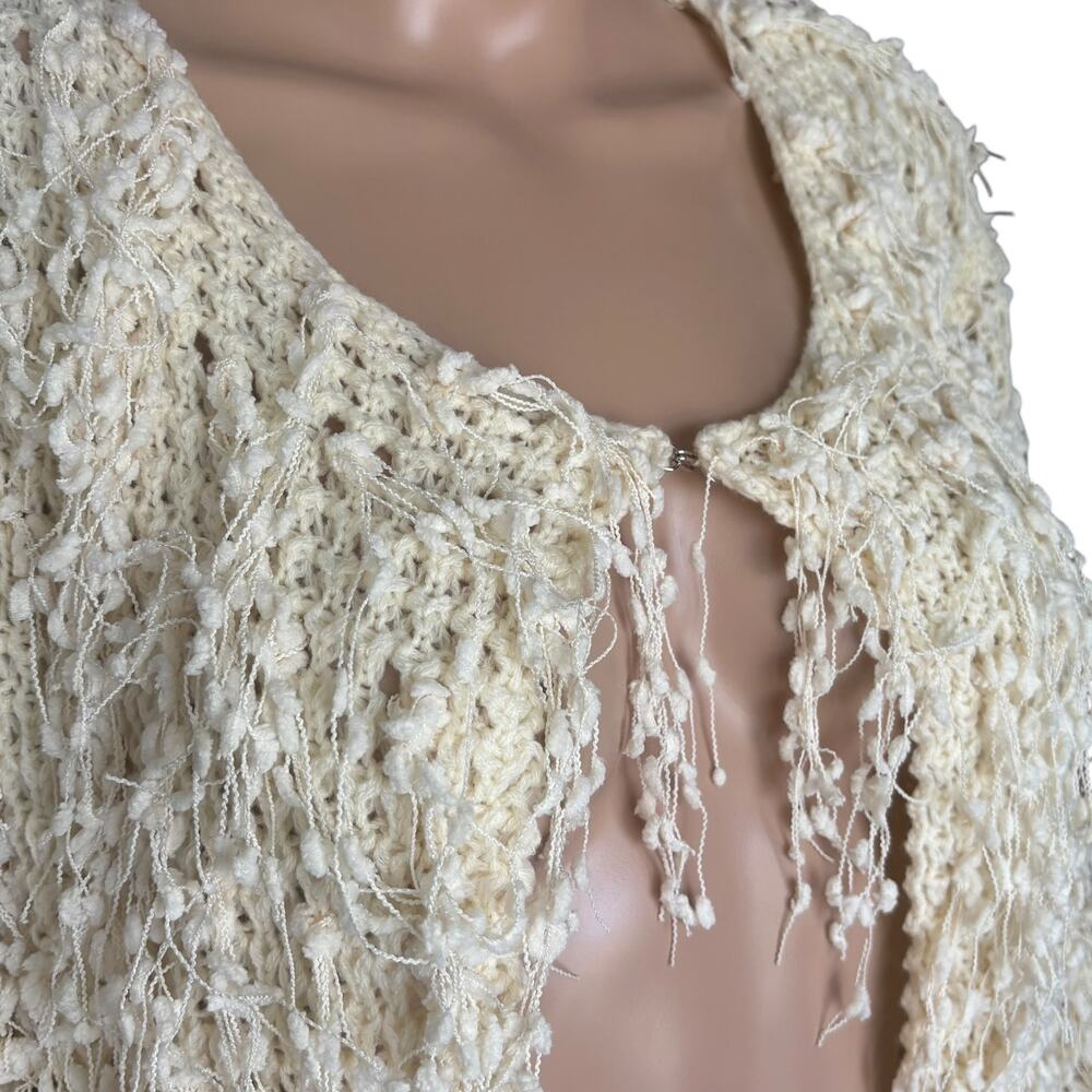 Pretty Attitude Ivory Fringe Shaggy Knit Cardigan Festival Boho Fairycore Open S - Picture 5 of 7